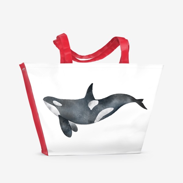 Пляжная сумка «Акварельная нарисованная вручную иллюстрация с большой черной косаткой. Морское млекопитающие»
