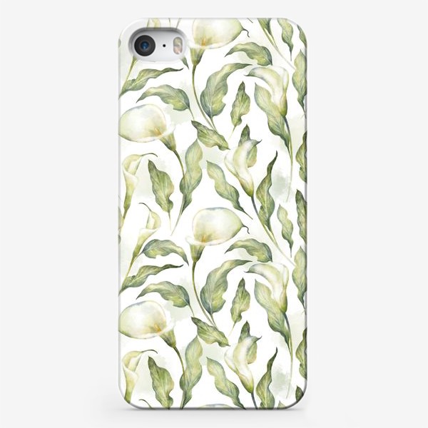 Чехол iPhone «Акварельный нарисованный вручную бесшовный фон с иллюстрациями нежных белых цветов калл. Белые каллы»