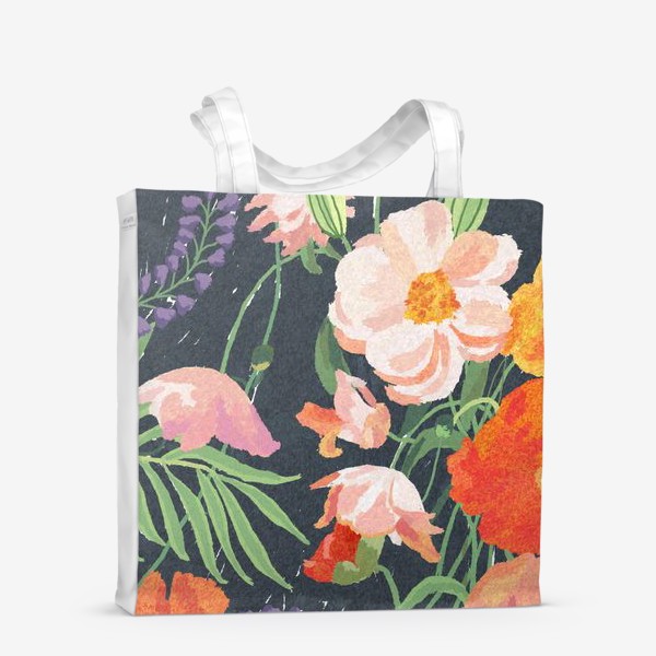 Сумка-шоппер «Яркие цветы на темном фоне / Bright flowers on dark background »