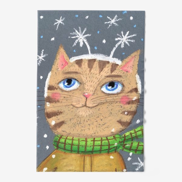 Полотенце «Кот и снежинки»
