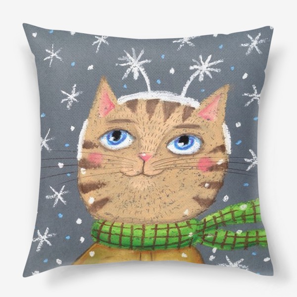 Подушка «Кот и снежинки»