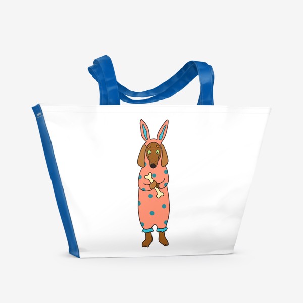 Пляжная сумка «Пес в комбинезоне с ушами кролика»