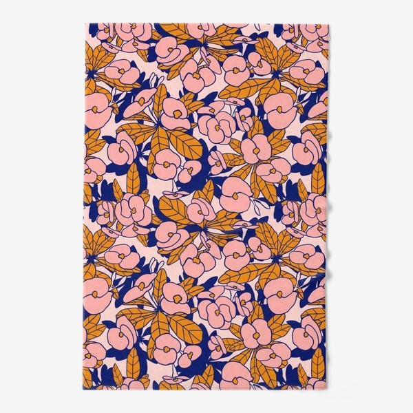 Полотенце «Розовые цветы с оранжевыми листьями»