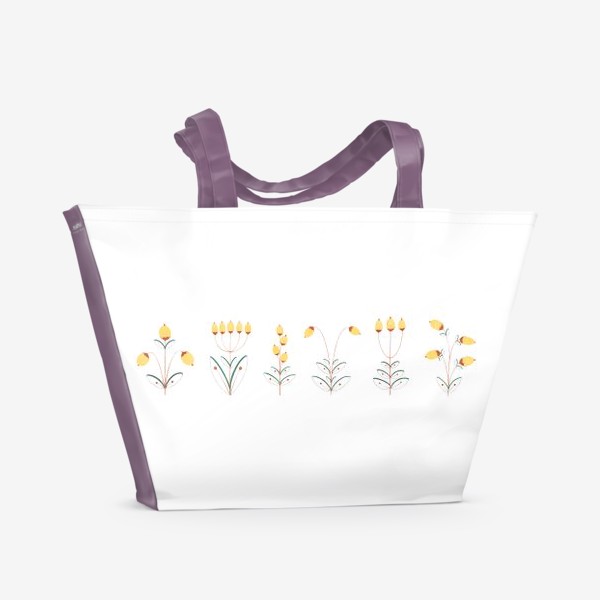 Пляжная сумка «Акварельный нарисованный вручную набор с иллюстрациями декоративных веточек с желтыми ягодами»