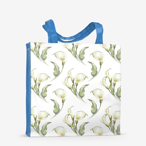 Сумка-шоппер &laquo;Акварельный нарисованный вручную бесшовный фон с иллюстрациями нежных белых цветов калл. Белые каллы. Букеты&raquo;