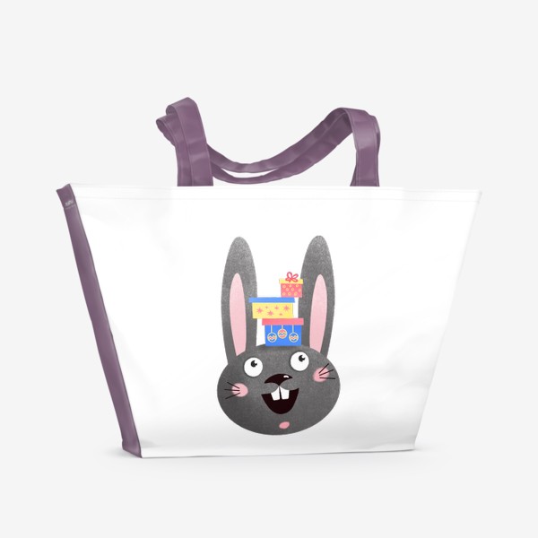 Пляжная сумка «Черный Кролик и подарки, Новый год»