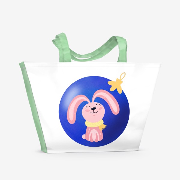 Пляжная сумка «Новогодний розовый зайка 2023 в ёлочном шаре»