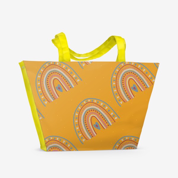 Пляжная сумка «оранжевая радуга с сердечками на 14 февраля»