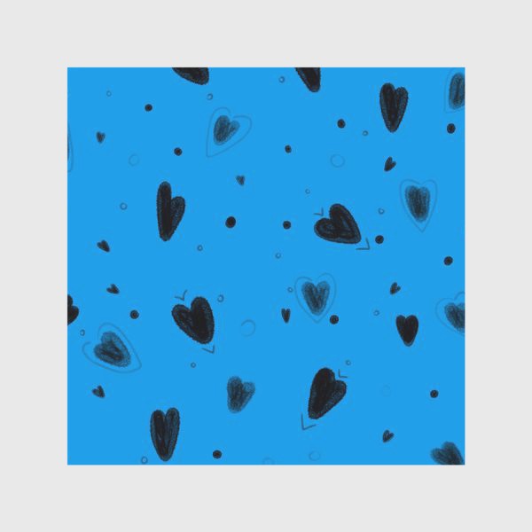 Скатерть «Голубой паттерн с чёрными сердечками на день святого валентина»