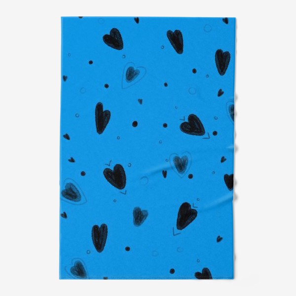 Полотенце «Голубой паттерн с чёрными сердечками на день святого валентина»