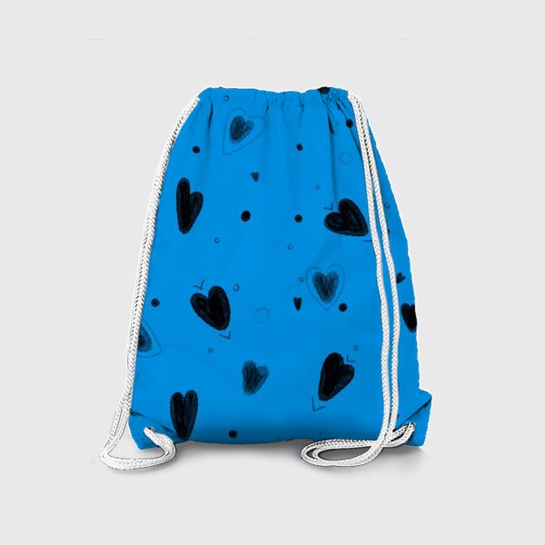 Рюкзак «Голубой паттерн с чёрными сердечками на день святого валентина»