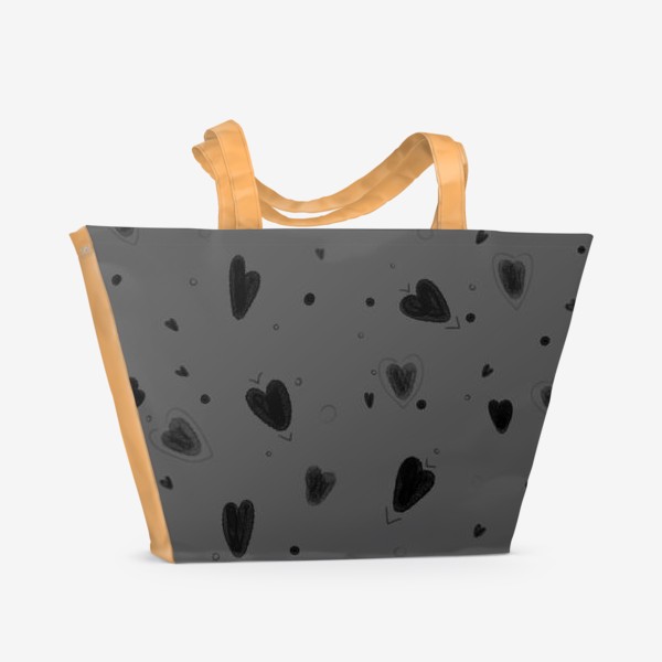 Пляжная сумка «черные сердечки на сером фоне паттерн в подарок на день святого валентина»