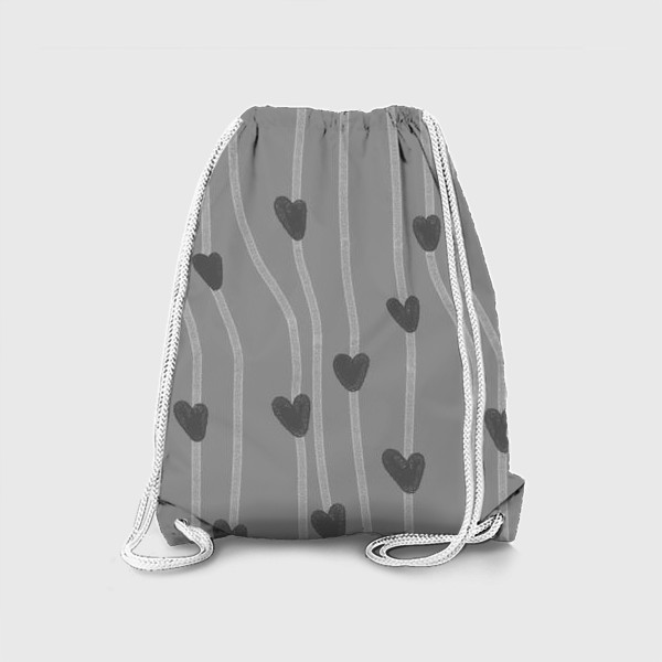 Рюкзак «серый паттерн с сердечками и полосочккми на день святого валентина»