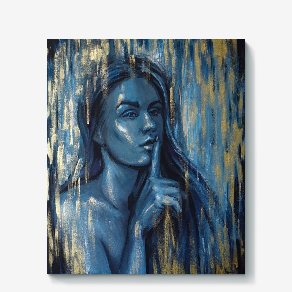 Холст «Портрет девушки в синих тонах»