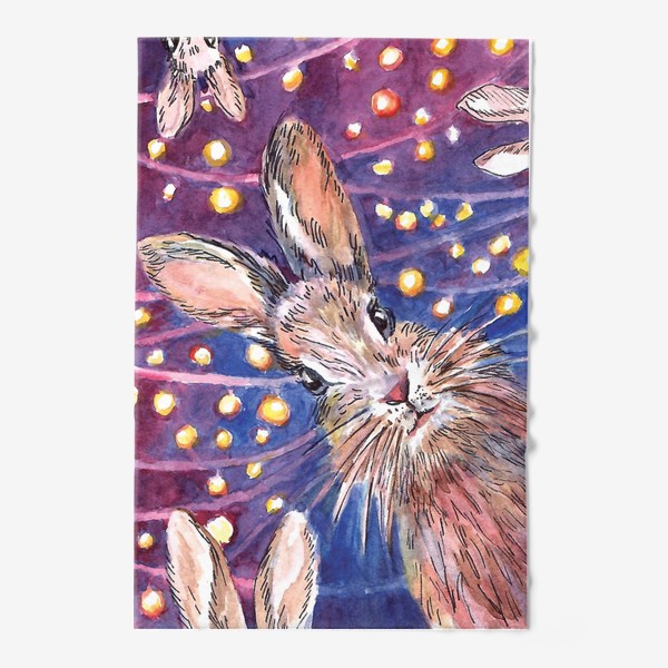 Полотенце «Новый год Кролика. Новогодние гирлянды акварель»