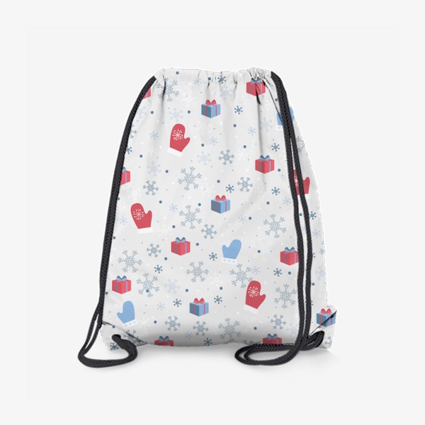 Рюкзак «Новогодний красно-голубой паттерн. Подарки, варежки, снежинки»