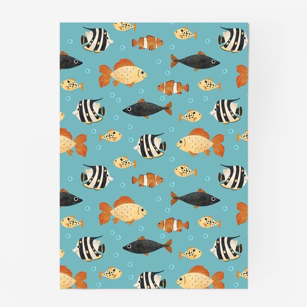 Постер «Тропические рыбы в море. Экзотические рыбки. Золотая рыбка и другая рыба, аквариум, вода»