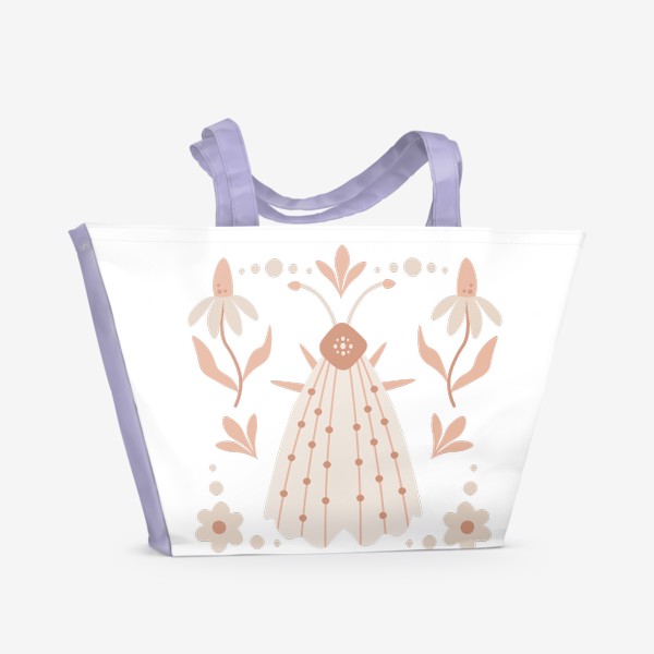 Пляжная сумка «Бабочка мотылек с ромашками»