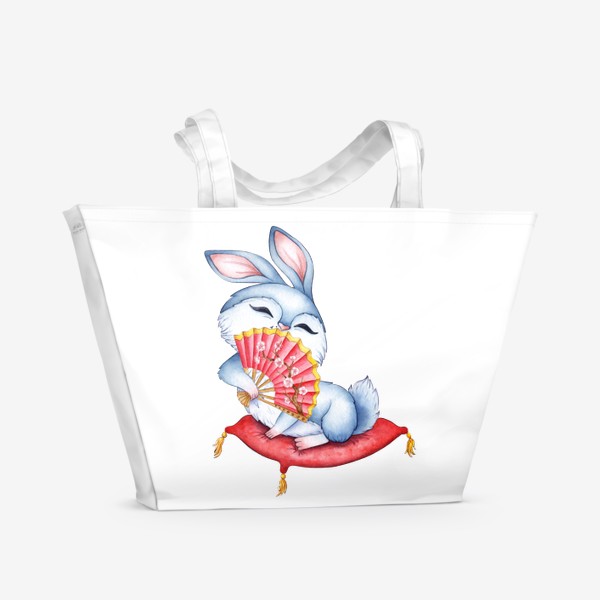 Пляжная сумка «Кролик на подушечке с веером  / Милый зайчик »