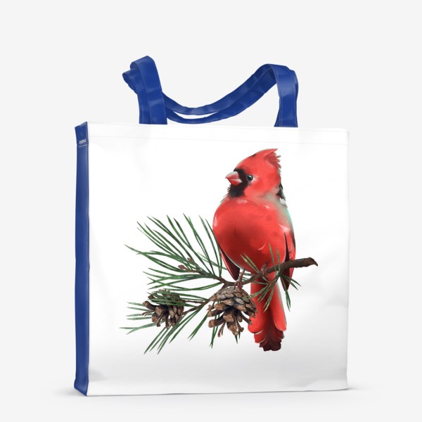 Сумка-шоппер «Птица Красный кардинал на сосновой ветке с шишками»