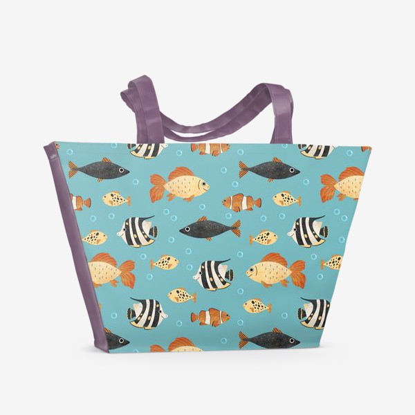 Пляжная сумка «Тропические рыбы в море. Экзотические рыбки. Золотая рыбка и другая рыба, аквариум, вода»