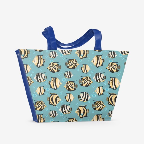 Пляжная сумка «Тропические рыбы в море. Экзотические полосатые рыбки.  Рыба и аквариум, вода»
