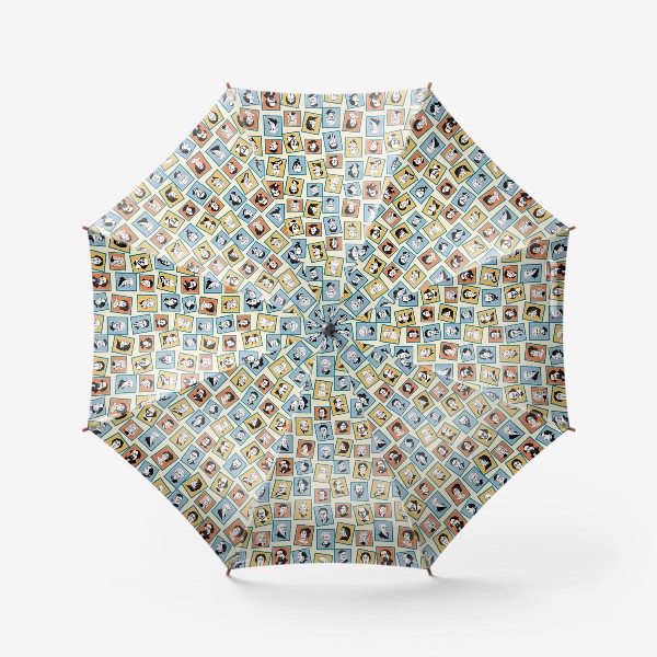 Зонт «Великие писатели на марках, узор на бежевом фоне»