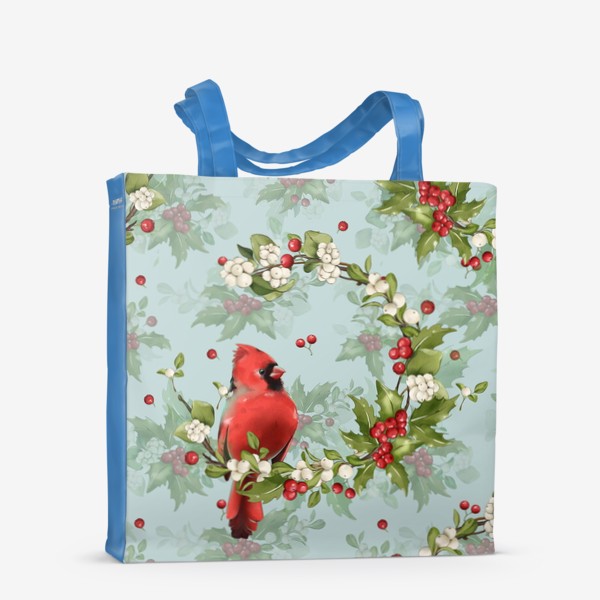 Сумка-шоппер «Рождественский узор с птицей Красный кардинал»