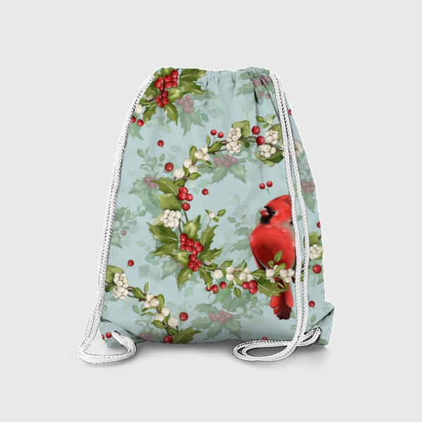 Рюкзак «Рождественский узор с птицей Красный кардинал»