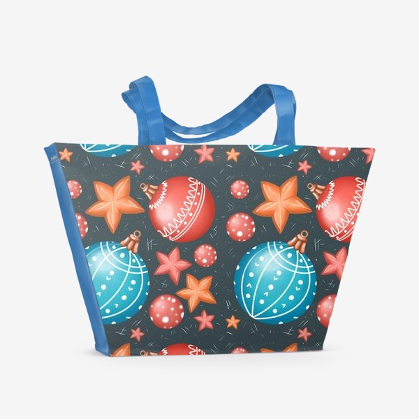 Пляжная сумка «Новогодние ёлочные игрушки паттерн»