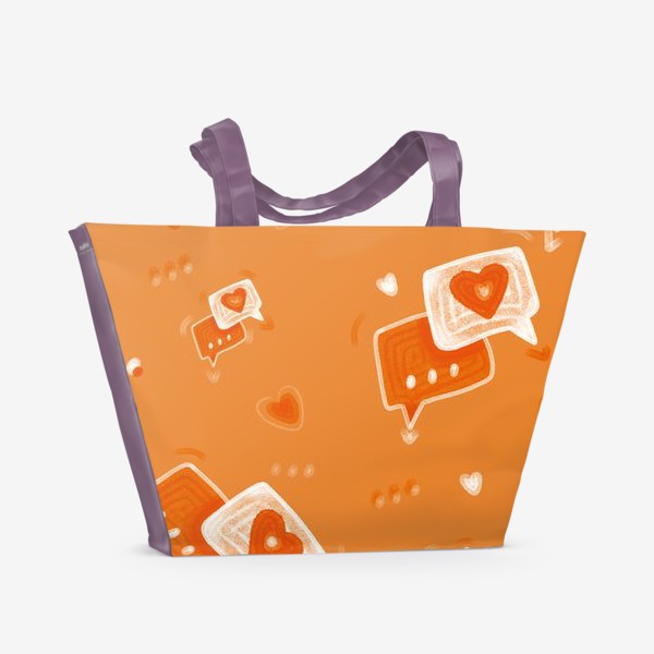 Пляжная сумка «любовные сообщения, оранжевый паттерн на день святого валентина»