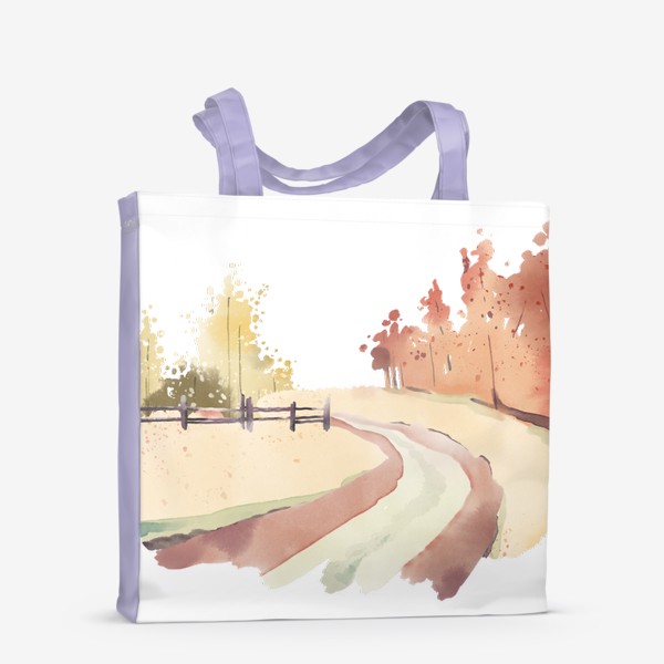 Сумка-шоппер «Акварельная нарисованная вручную иллюстрация с изображением осеннем леса и уходящей вдаль дороги»