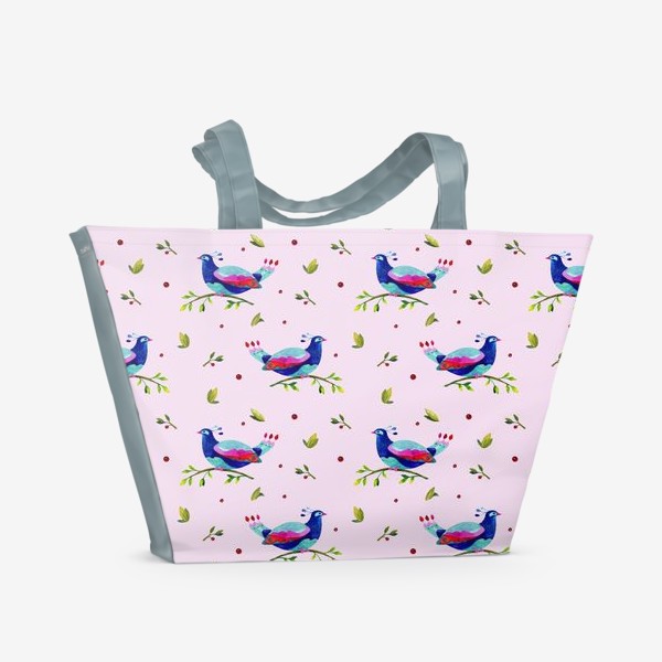 Пляжная сумка &laquo;Синяя птица но розовом фоне&raquo;