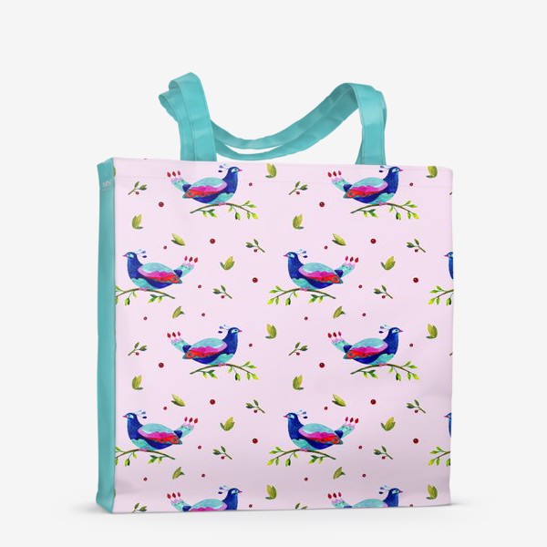 Сумка-шоппер «Синяя птица но розовом фоне»