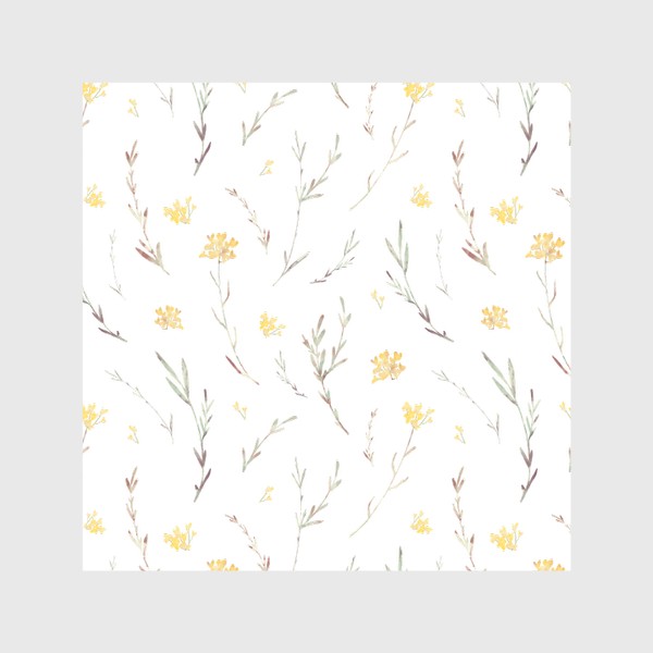 Скатерть &laquo;Акварельный нарисованный вручную бесшовный фон с простыми нежными иллюстрациями цветущих желтых маленьких цветов. Поле&raquo;