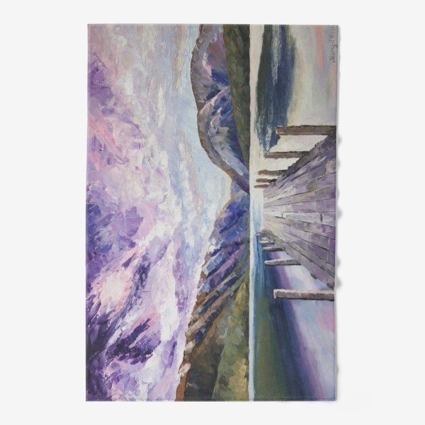 Полотенце &laquo;Сиреневый рассвет над озером - картина, пейзаж&raquo;