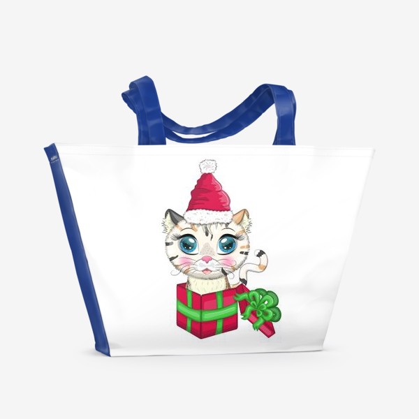 Пляжная сумка «Символ 2023 Нового года, котик в подарочной коробке»