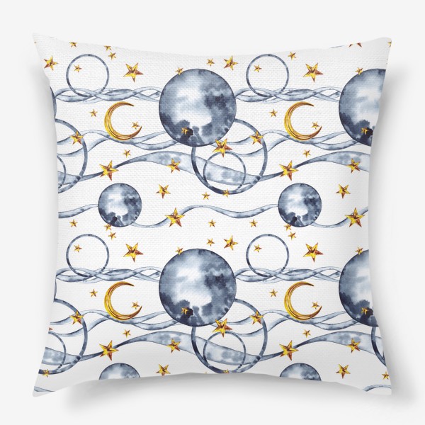 Подушка «Новогодний абстрактный паттерн Луна и звезды в небе»