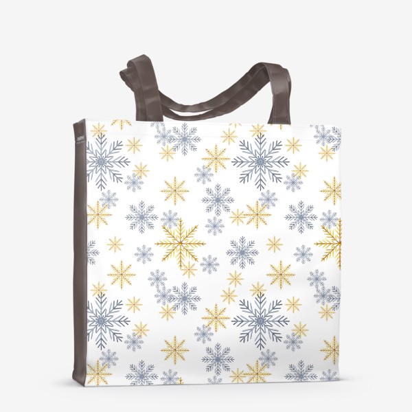 Сумка-шоппер «Новогодний абстрактный паттерн Серебряные и золотые снежинки»