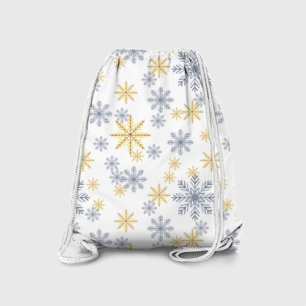 Рюкзак «Новогодний абстрактный паттерн Серебряные и золотые снежинки»