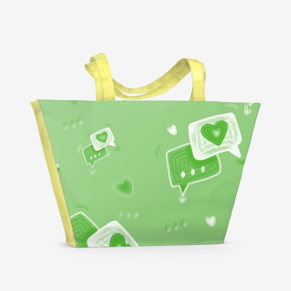 Пляжная сумка «любовные сообщения,зеленый паттерн на день святого валентина»