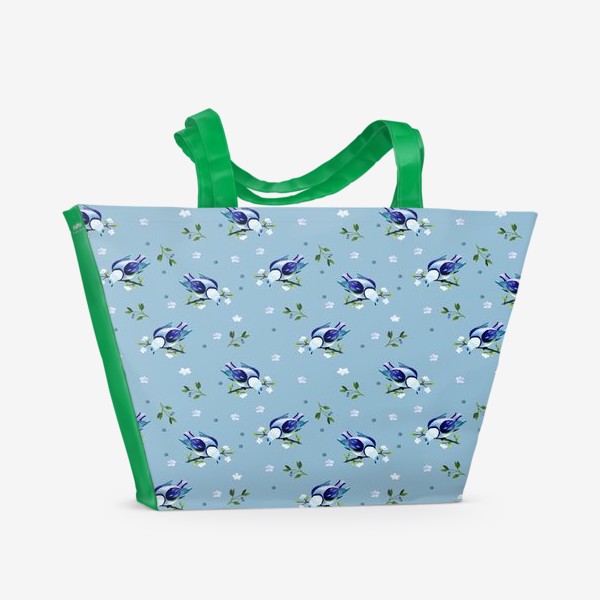 Пляжная сумка «Птица на голубом фоне»