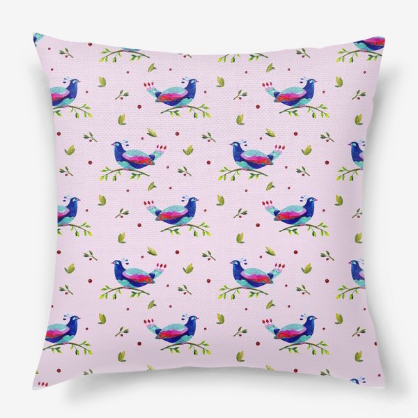 Подушка «Синяя птица но розовом фоне»
