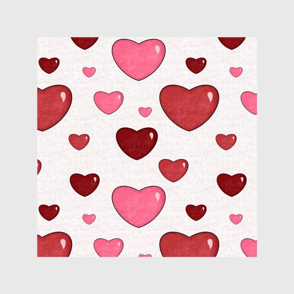 Шторы «Красные и розовые сердца. Объёмные текстурные блестящие сердечки. День Влюблённых. Любовь»