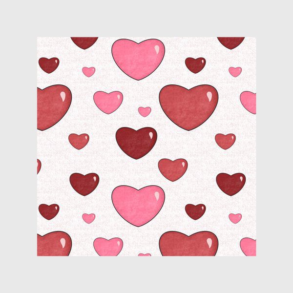 Скатерть «Красные и розовые сердца. Объёмные текстурные блестящие сердечки. День Влюблённых. Любовь»