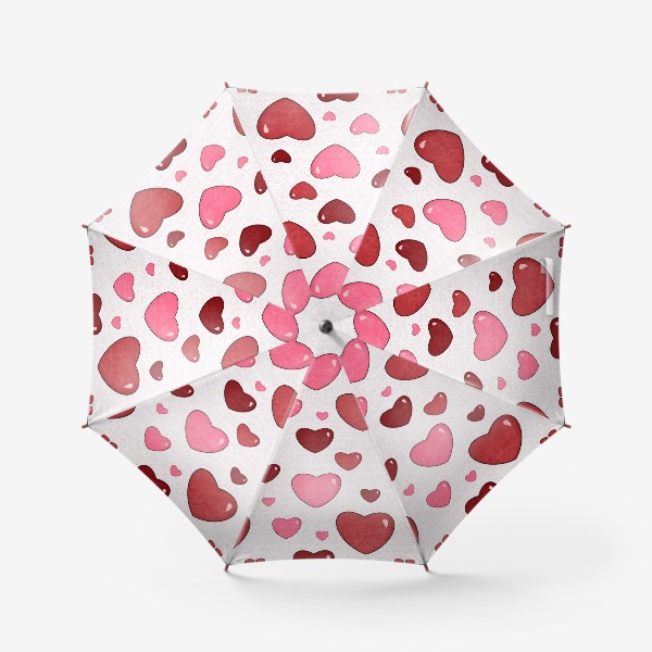 Зонт «Красные и розовые сердца. Объёмные текстурные блестящие сердечки. День Влюблённых. Любовь»