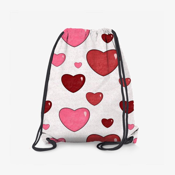 Рюкзак «Красные и розовые сердца. Объёмные текстурные блестящие сердечки. День Влюблённых. Любовь»