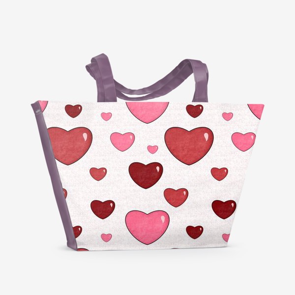 Пляжная сумка &laquo;Красные и розовые сердца. Объёмные текстурные блестящие сердечки. День Влюблённых. Любовь&raquo;