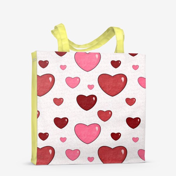 Сумка-шоппер &laquo;Красные и розовые сердца. Объёмные текстурные блестящие сердечки. День Влюблённых. Любовь&raquo;