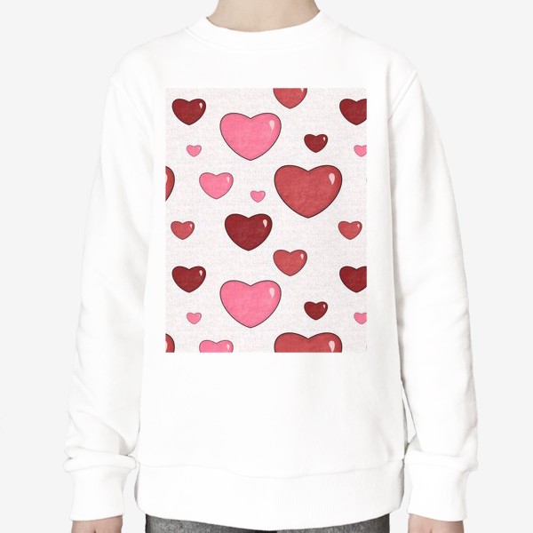 Свитшот &laquo;Красные и розовые сердца. Объёмные текстурные блестящие сердечки. День Влюблённых. Любовь&raquo;